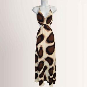 Ramona Larue Leopard Print Maxi Open Back Cut Out  Dress Size Small